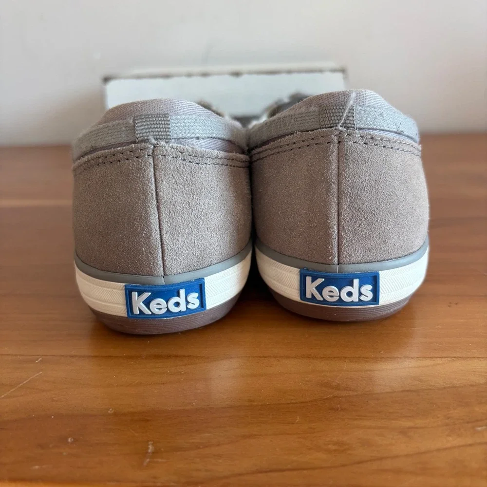 Keds Women Grey Suede Faux Fur Lined Boat Shoe Sneakers WH57280 Size 7